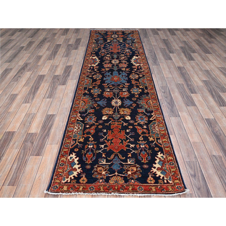 2'9" x 10'2" New Hand Knotted Blue Wool Runner Oriental Rug - MOA10286590