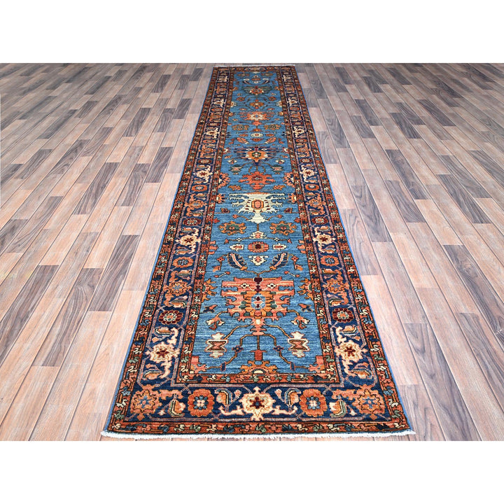 2'8" x 12'10" New Hand Knotted Blue Wool Runner Oriental Rug - MOA10286595