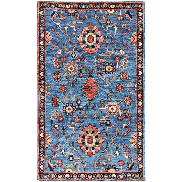 3'3" x 5'6" New Hand Knotted Blue Wool Rectangle Oriental Rug - MOA10286606