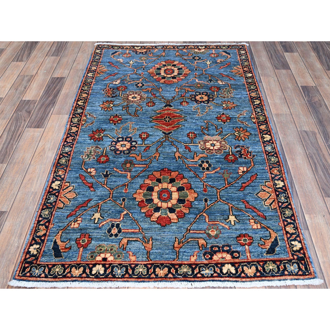 3'3" x 5'6" New Hand Knotted Blue Wool Rectangle Oriental Rug - MOA10286606