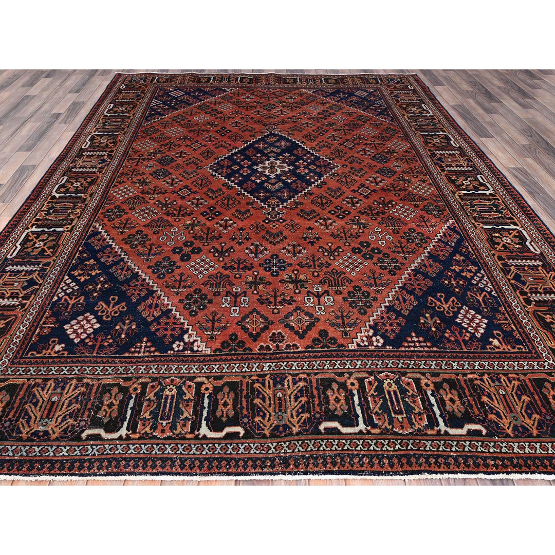 8'1" x 11'3" Vintage Hand Knotted Red Wool Rectangle Oriental Rug - MOA10286615