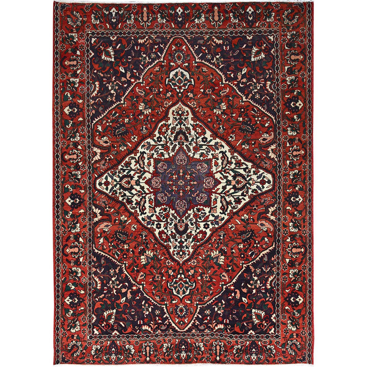 8'7" x 11'2" Vintage Hand Knotted Red Wool Rectangle Oriental Rug - MOA10286618