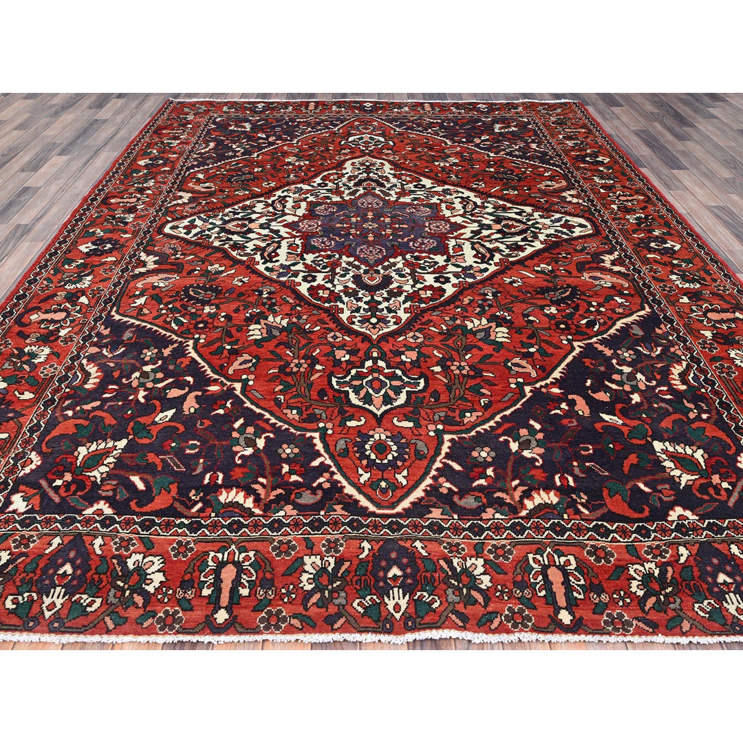 8'7" x 11'2" Vintage Hand Knotted Red Wool Rectangle Oriental Rug - MOA10286618