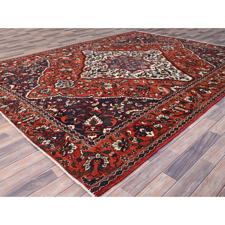 8'7" x 11'2" Vintage Hand Knotted Red Wool Rectangle Oriental Rug - MOA10286618