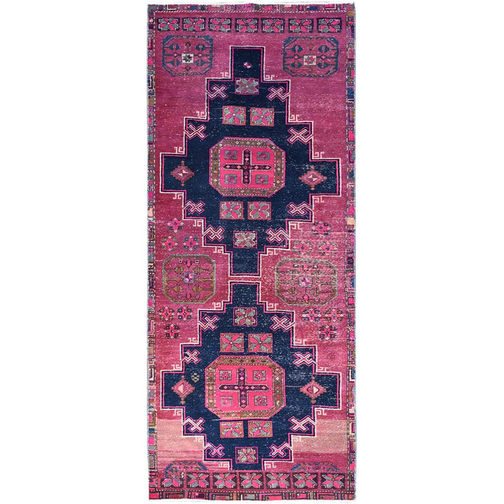 3'8" x 9'5" New Hand Knotted Purple Cotton Runner Oriental Rug - MOA10286640