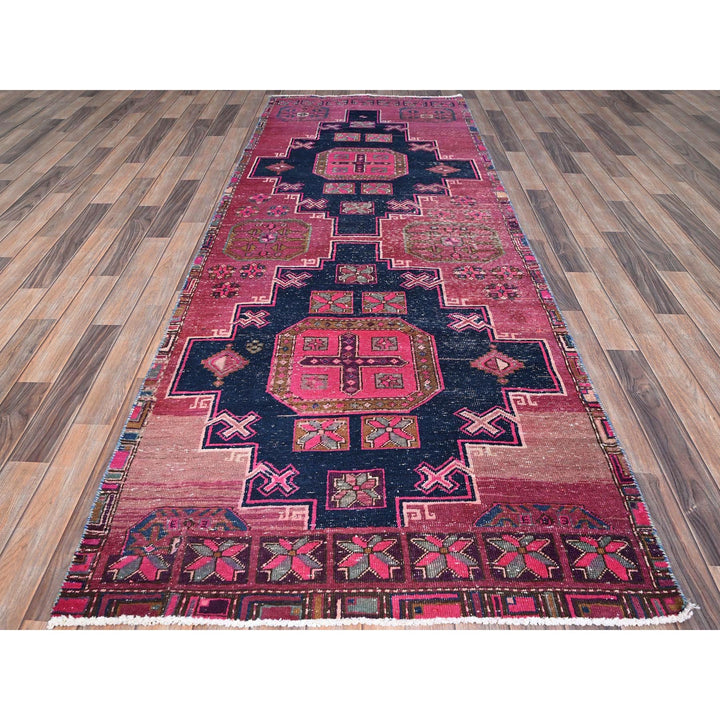 3'8" x 9'5" New Hand Knotted Purple Cotton Runner Oriental Rug - MOA10286640