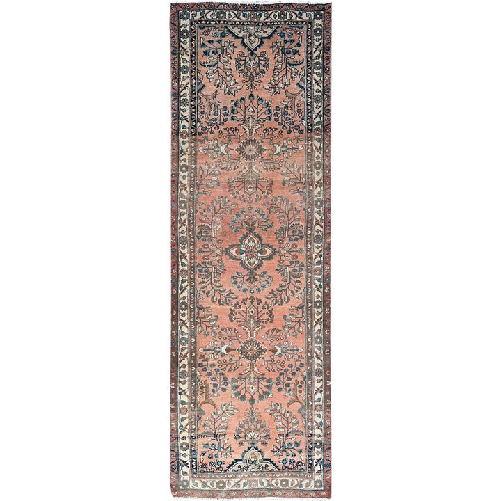 3'5" x 10'2" Vintage Hand Knotted Red Wool Runner Oriental Rug - MOA10286642