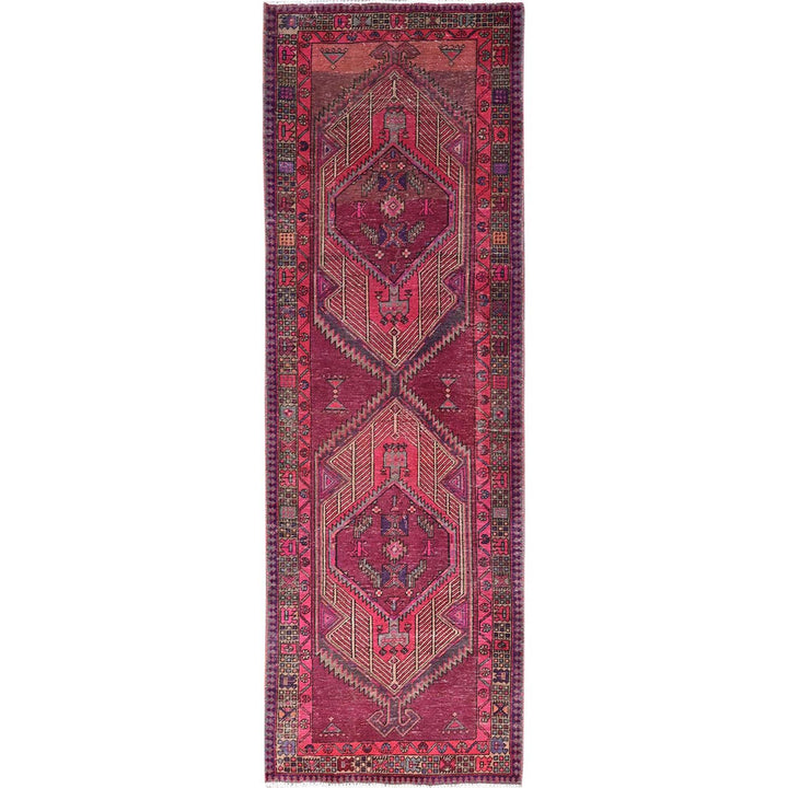 3'8" x 10'10" Vintage Hand Knotted Pink Wool Runner Oriental Rug - MOA10286660