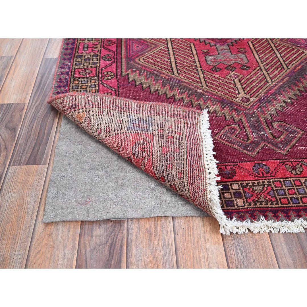 3'8" x 10'10" Vintage Hand Knotted Pink Wool Runner Oriental Rug - MOA10286660