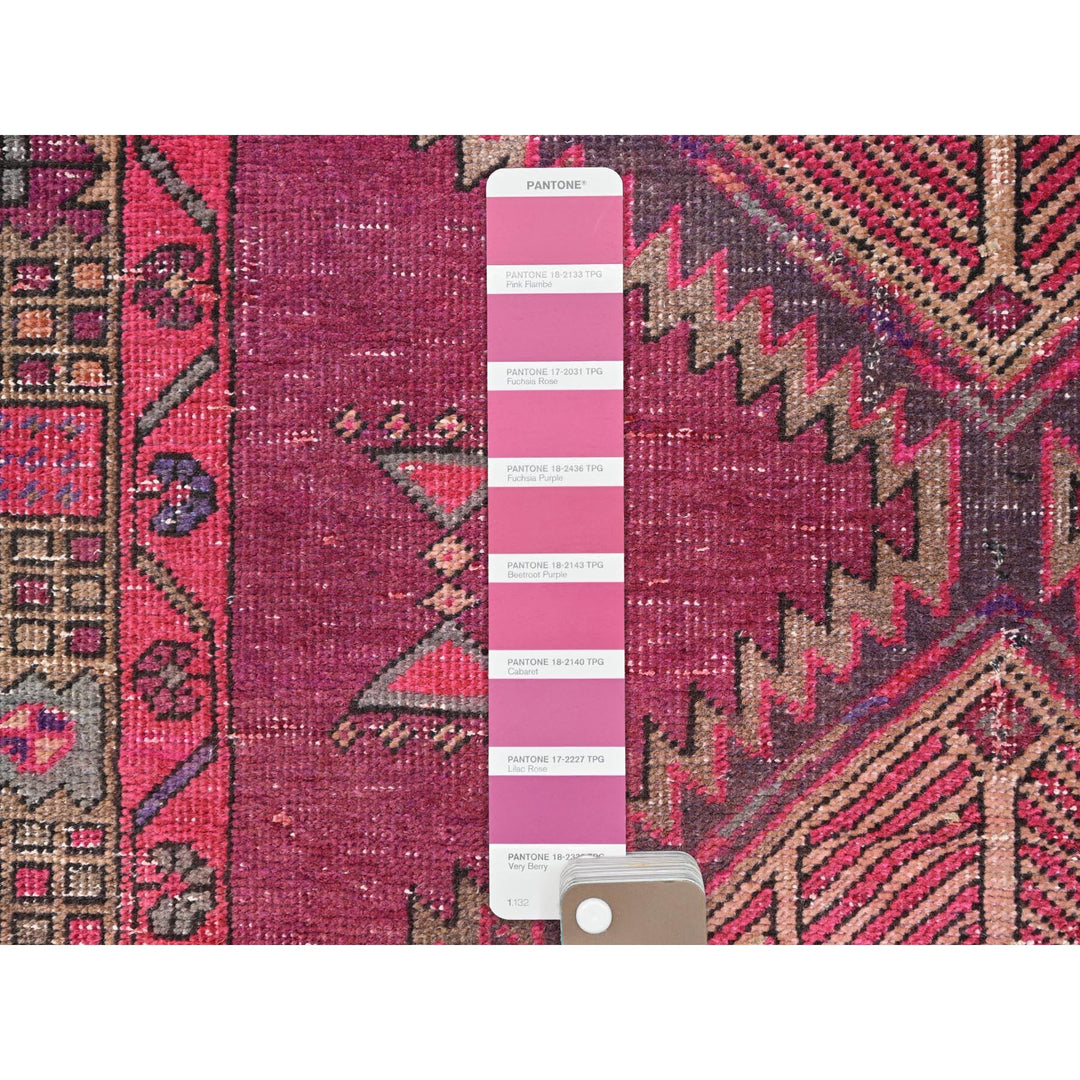 3'8" x 10'10" Vintage Hand Knotted Pink Wool Runner Oriental Rug - MOA10286660