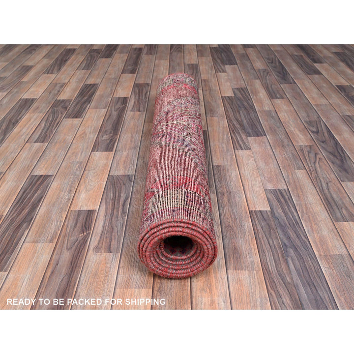 3'8" x 10'10" Vintage Hand Knotted Pink Wool Runner Oriental Rug - MOA10286660