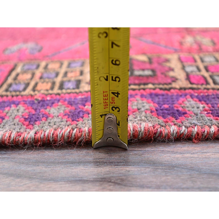 3'8" x 10'10" Vintage Hand Knotted Pink Wool Runner Oriental Rug - MOA10286660
