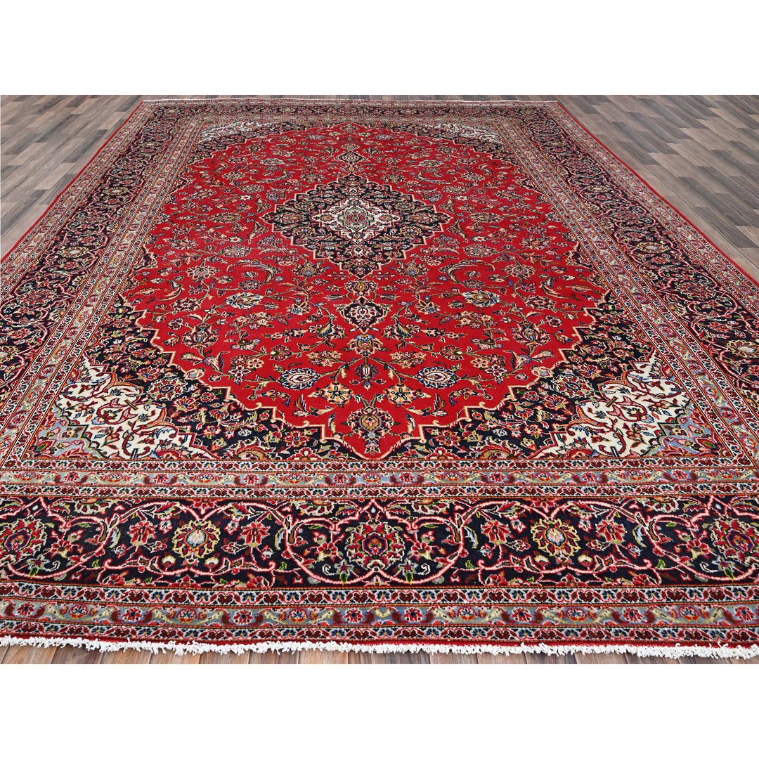 9'10" x 13'1" Vintage Hand Knotted Red Wool Rectangle Oriental Rug - MOA10286700