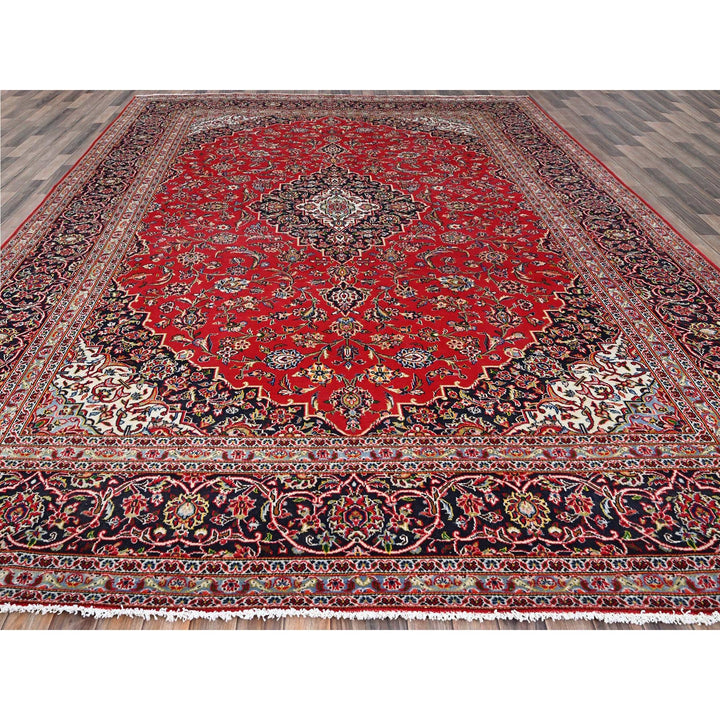 9'10" x 13'1" Vintage Hand Knotted Red Wool Rectangle Oriental Rug - MOA10286700