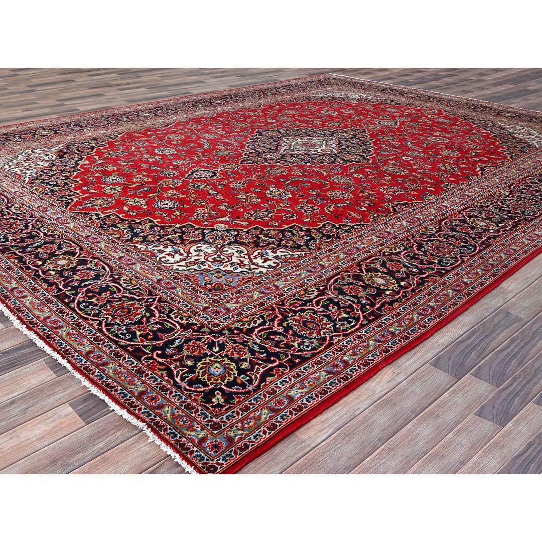 9'10" x 13'1" Vintage Hand Knotted Red Wool Rectangle Oriental Rug - MOA10286700