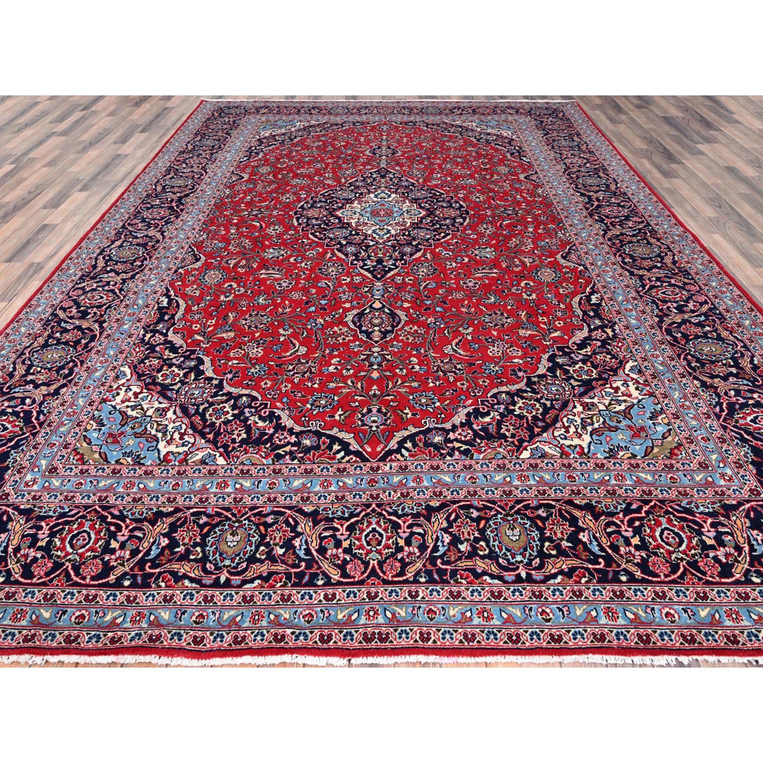 9'6" x 13'5" Vintage Hand Knotted Red Wool Rectangle Oriental Rug - MOA10286702