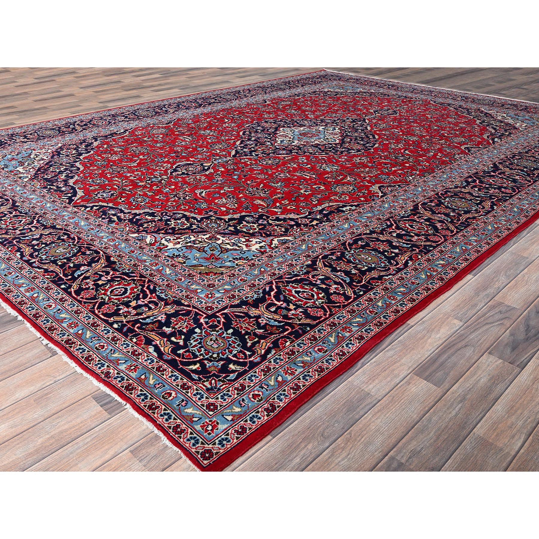 9'6" x 13'5" Vintage Hand Knotted Red Wool Rectangle Oriental Rug - MOA10286702