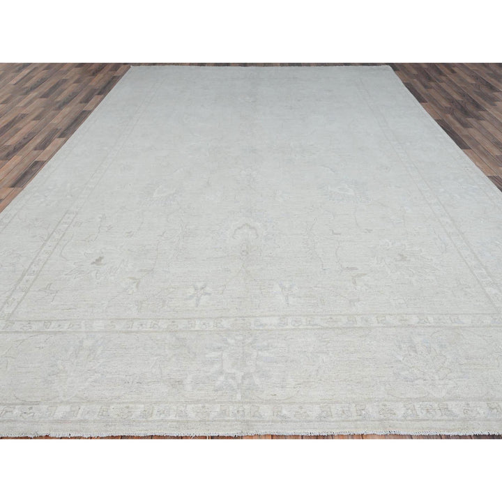 9'10" x 13'10" New Hand Knotted Ivory Wool Rectangle Oriental Rug - MOA10286706