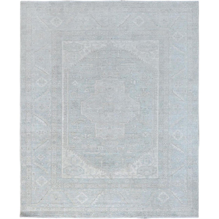 8'1" x 9'11" New Hand Knotted Grey Wool Rectangle Oriental Rug - MOA10286709