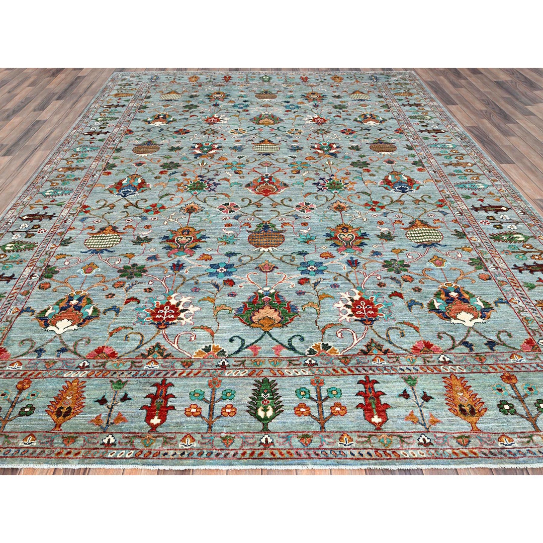 9'0" x 11'11" New Hand Knotted Blue Wool Rectangle Oriental Rug - MOA10286717