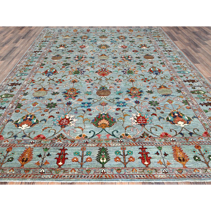 9'0" x 11'11" New Hand Knotted Blue Wool Rectangle Oriental Rug - MOA10286717