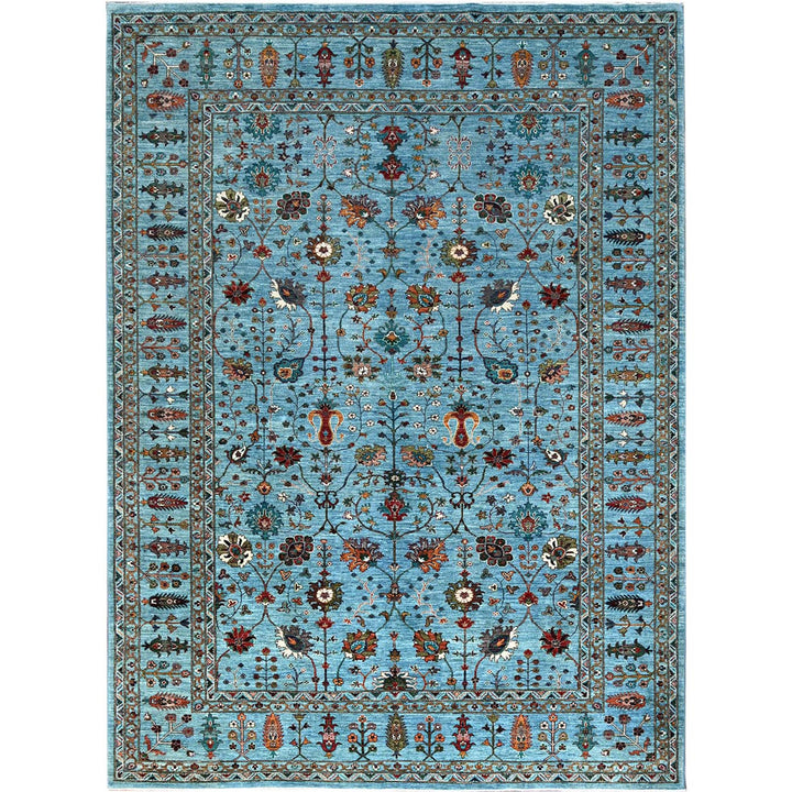 9'0" x 12'1" New Hand Knotted Blue Wool Rectangle Oriental Rug - MOA10286719