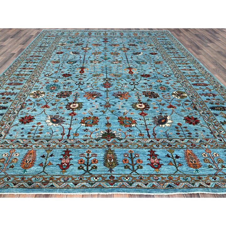 9'0" x 12'1" New Hand Knotted Blue Wool Rectangle Oriental Rug - MOA10286719