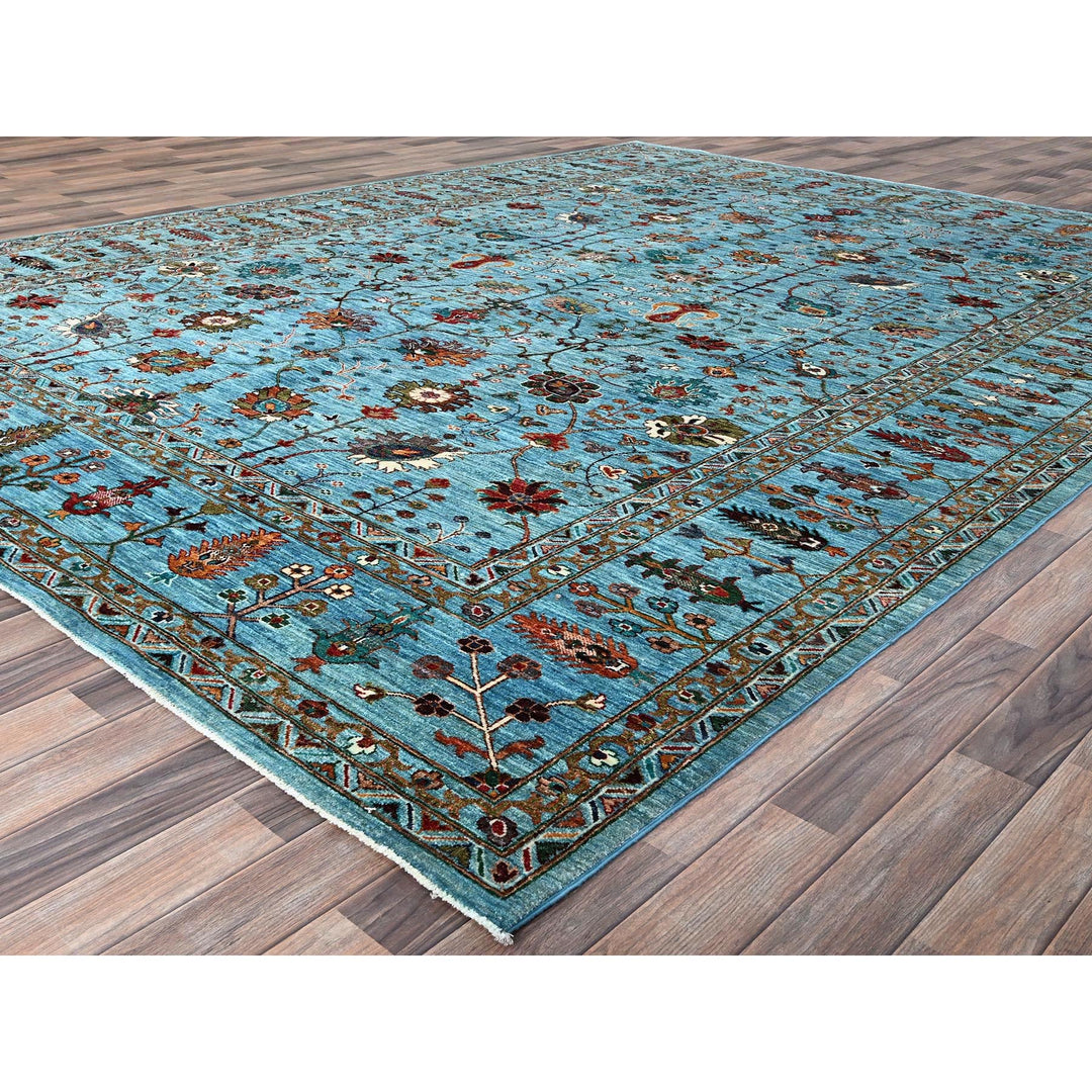 9'0" x 12'1" New Hand Knotted Blue Wool Rectangle Oriental Rug - MOA10286719