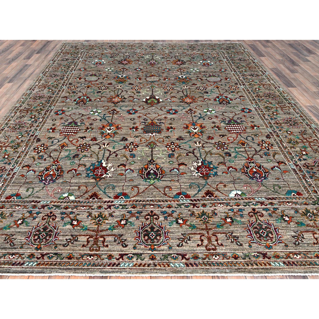 9'1" x 12'2" New Hand Knotted Grey Wool Rectangle Oriental Rug - MOA10286720