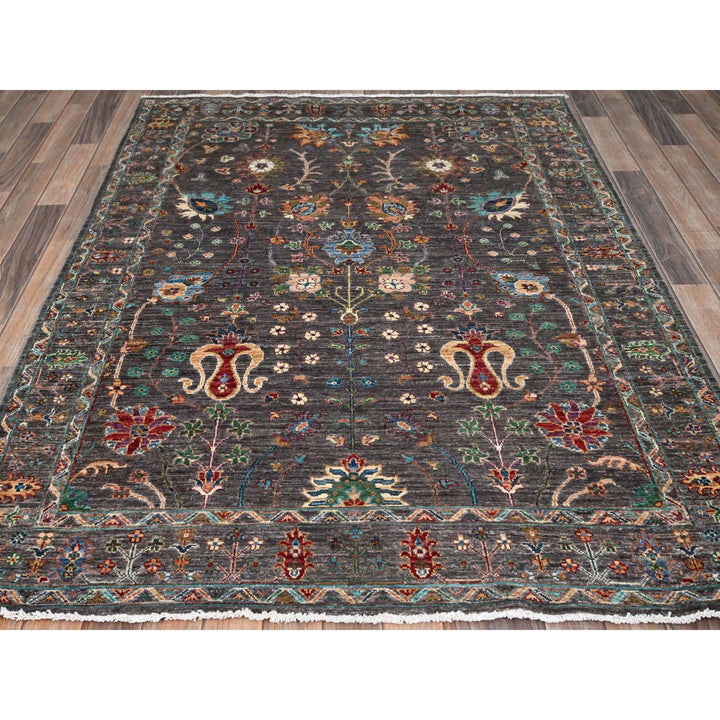 5'0" x 6'10" New Hand Knotted Grey Wool Rectangle Oriental Rug - MOA10286726