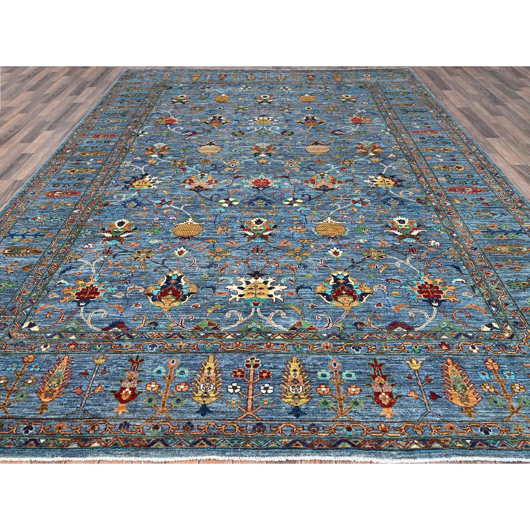 9'2" x 12'8" New Hand Knotted Blue Wool Rectangle Oriental Rug - MOA10286731