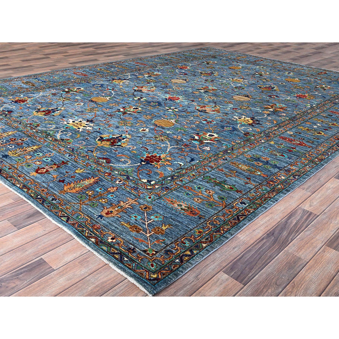 9'2" x 12'8" New Hand Knotted Blue Wool Rectangle Oriental Rug - MOA10286731