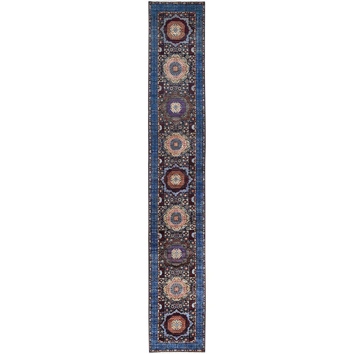 2'6" x 15'9" New Hand Knotted Blue Wool Runner Oriental Rug - MOA10286747