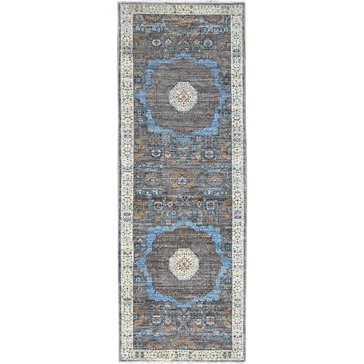 2'8" x 7'10" New Hand Knotted Grey Wool Runner Oriental Rug - MOA10286753