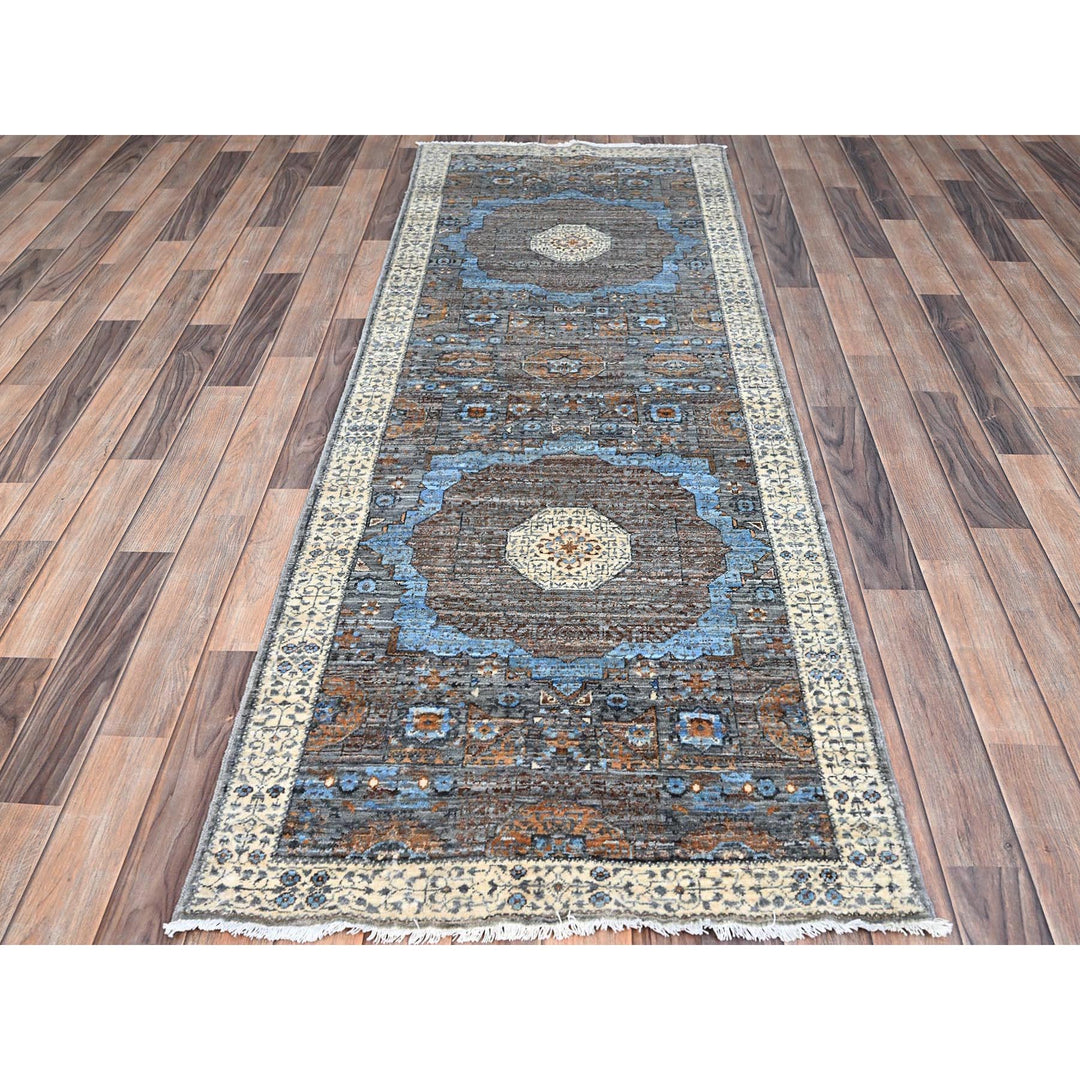 2'8" x 7'10" New Hand Knotted Grey Wool Runner Oriental Rug - MOA10286753