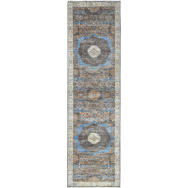 2'9" x 9'10" New Hand Knotted Grey Wool Runner Oriental Rug - MOA10286758