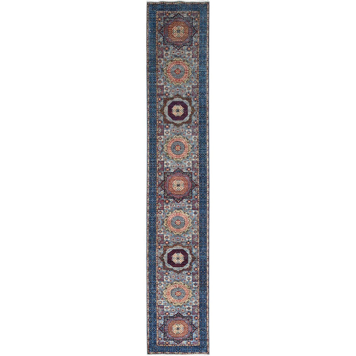 2'8" x 15'4" New Hand Knotted Blue Cotton Runner Oriental Rug - MOA10286759