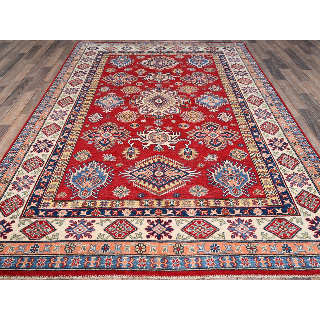 6'1" x 9'1" New Hand Knotted Red Wool Rectangle Oriental Rug - MOA10286789