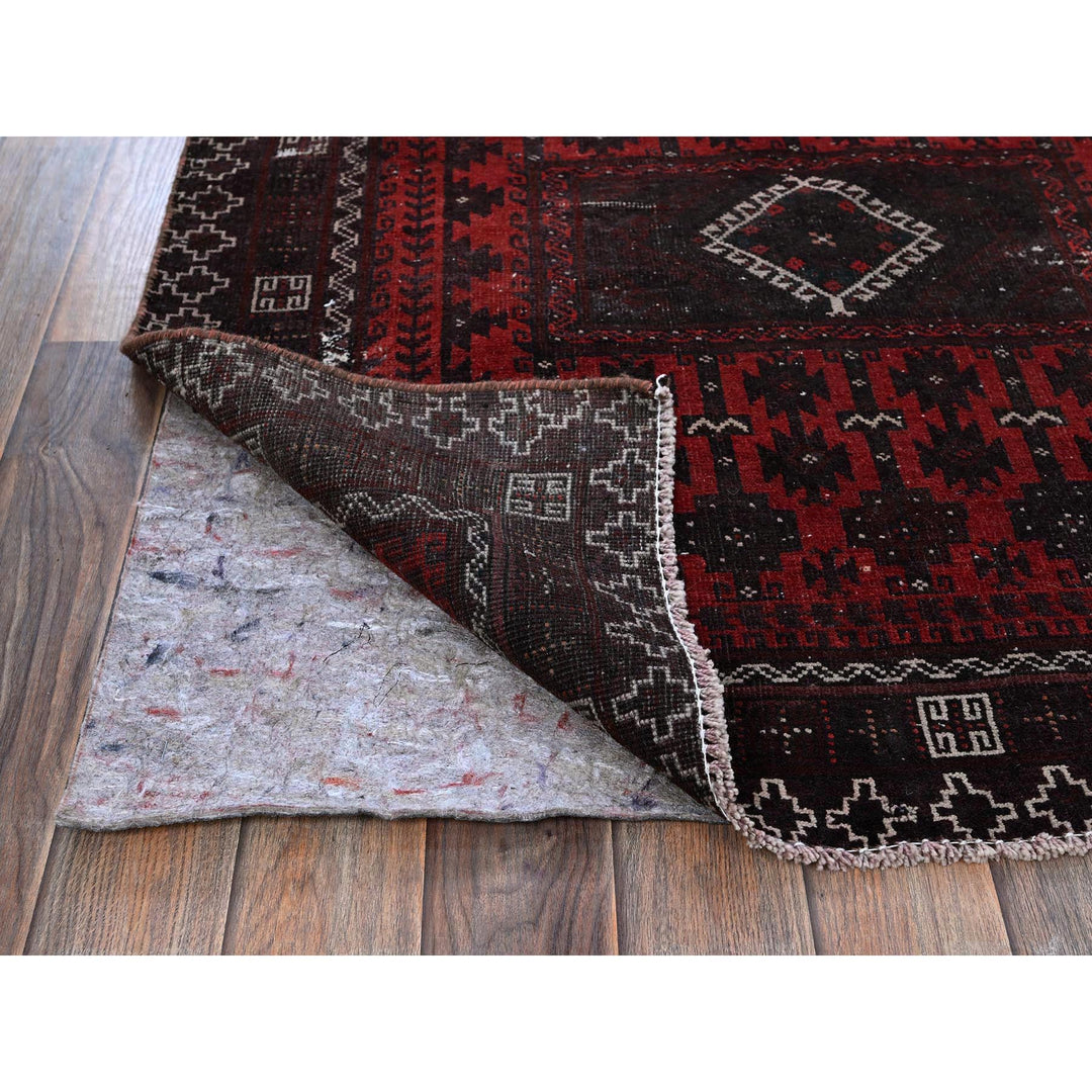 3'5" x 1'6" Vintage Hand Knotted Red Wool Runner Oriental Rug - MOA102867