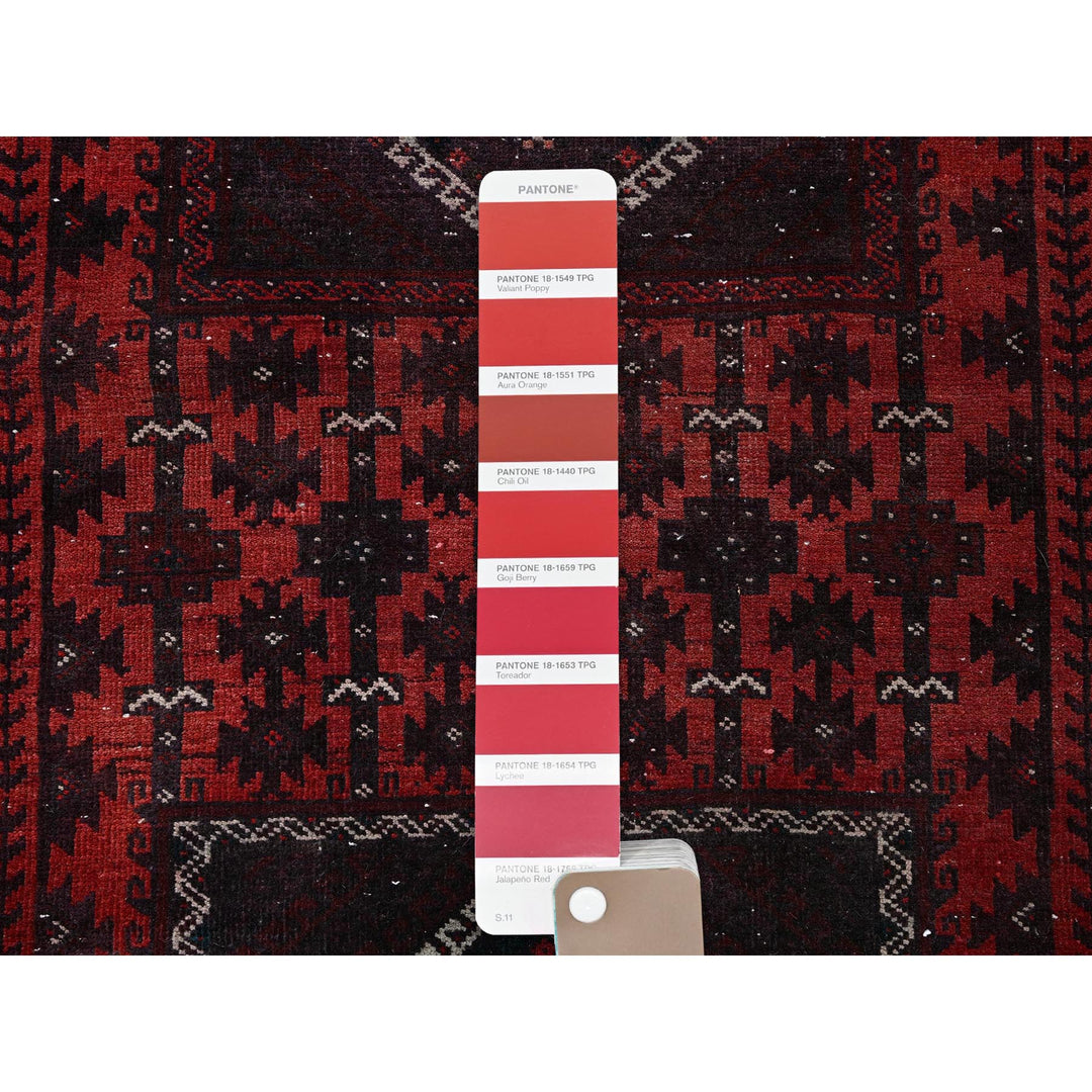 3'5" x 1'6" Vintage Hand Knotted Red Wool Runner Oriental Rug - MOA102867