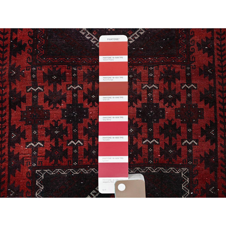 3'5" x 1'6" Vintage Hand Knotted Red Wool Runner Oriental Rug - MOA102867