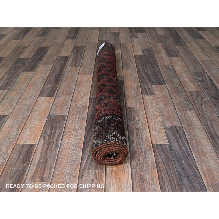 3'5" x 1'6" Vintage Hand Knotted Red Wool Runner Oriental Rug - MOA102867