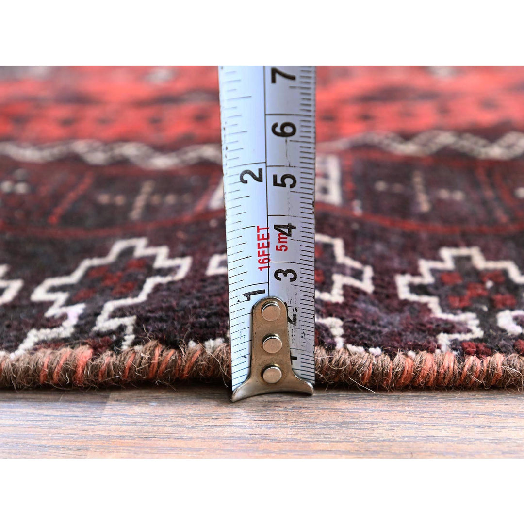 3'5" x 1'6" Vintage Hand Knotted Red Wool Runner Oriental Rug - MOA102867