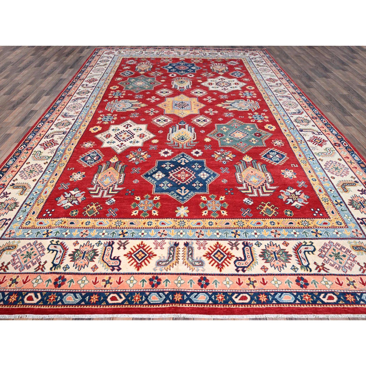 9'11" x 15'0" New Hand Knotted Red Wool Rectangle Oriental Rug - MOA10286803