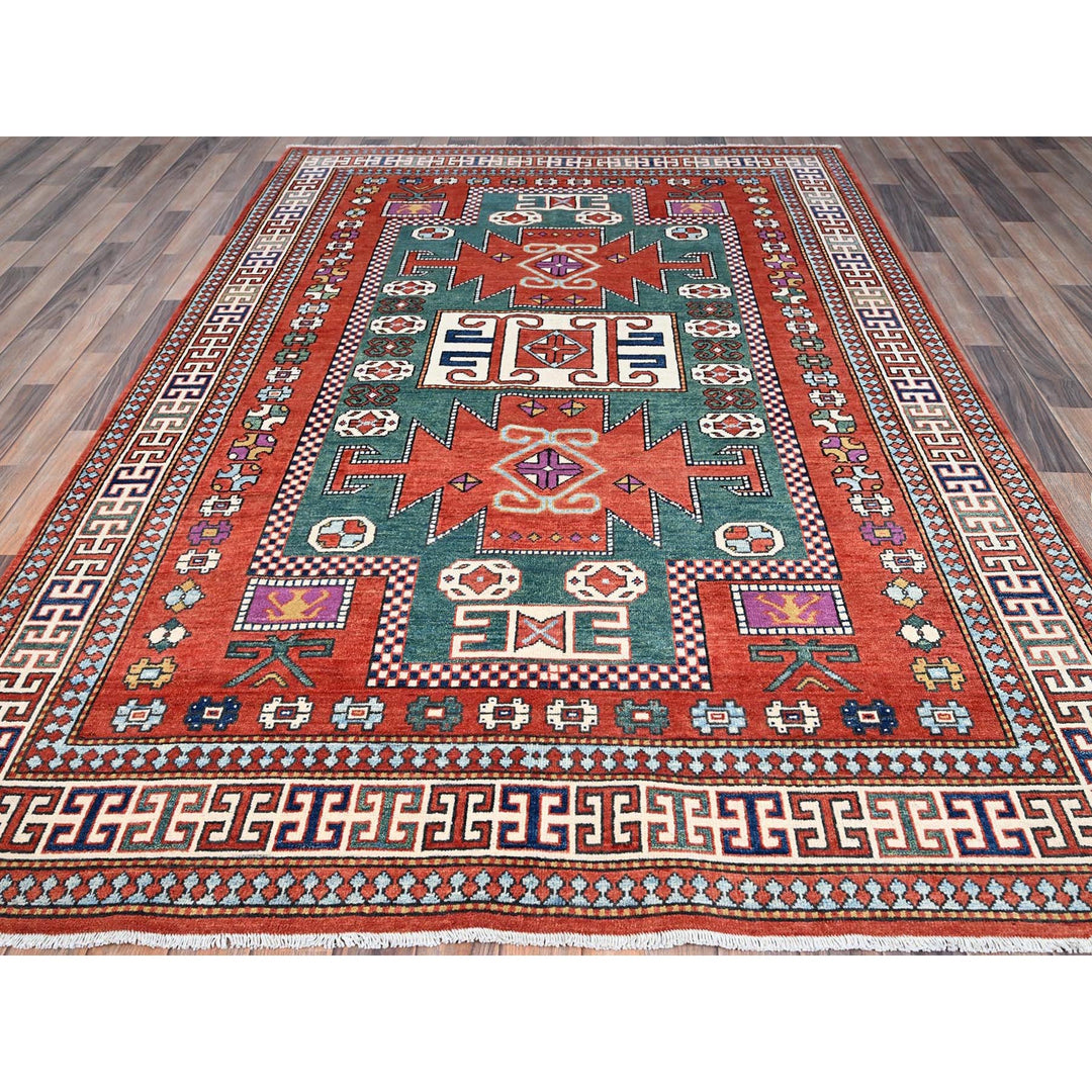 6'0" x 9'0" New Hand Knotted Red Wool Rectangle Oriental Rug - MOA10286806