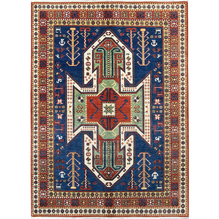 4'10" x 6'5" New Hand Knotted Blue Wool Rectangle Oriental Rug - MOA10286807