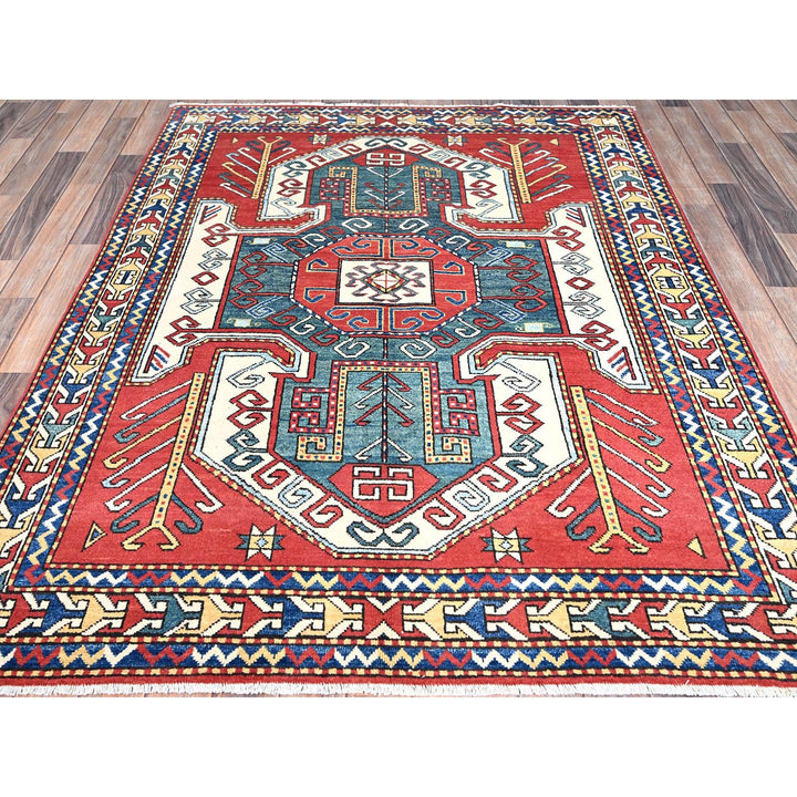 5'0" x 6'6" New Hand Knotted Red Wool Rectangle Oriental Rug - MOA10286809