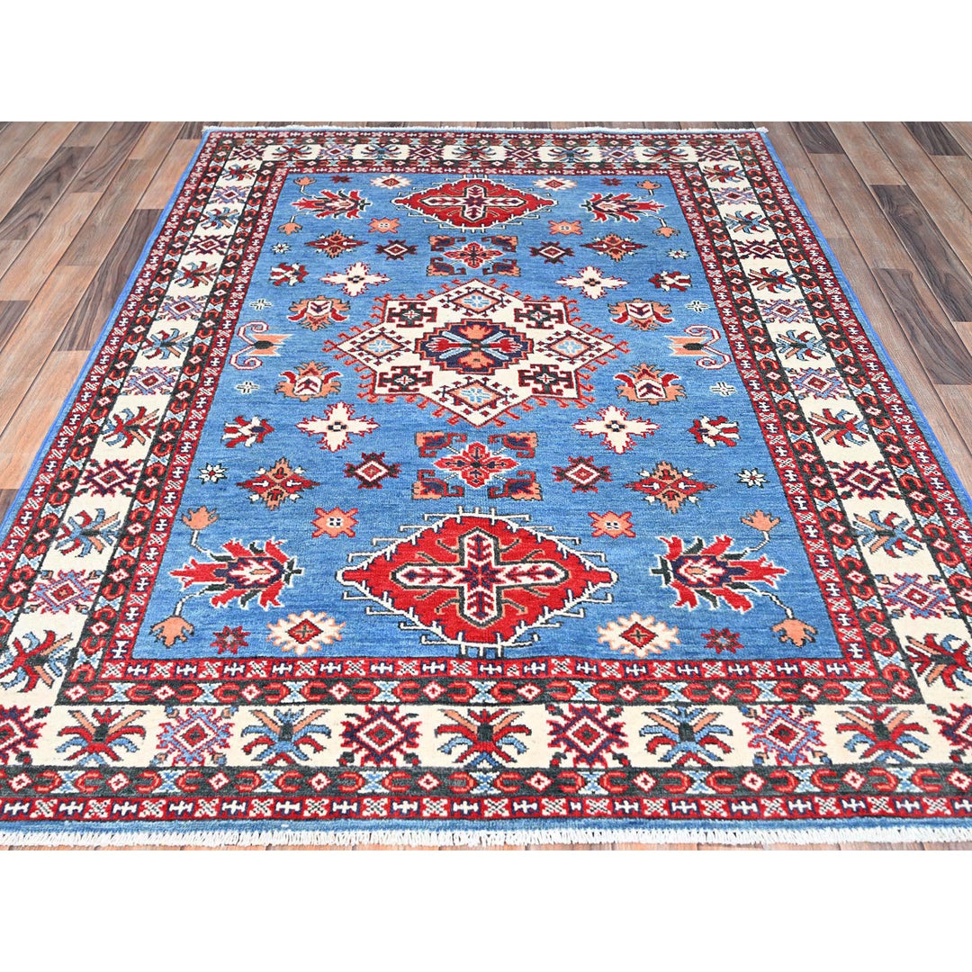 4'10" x 6'7" New Hand Knotted Blue Wool Rectangle Oriental Rug - MOA10286811