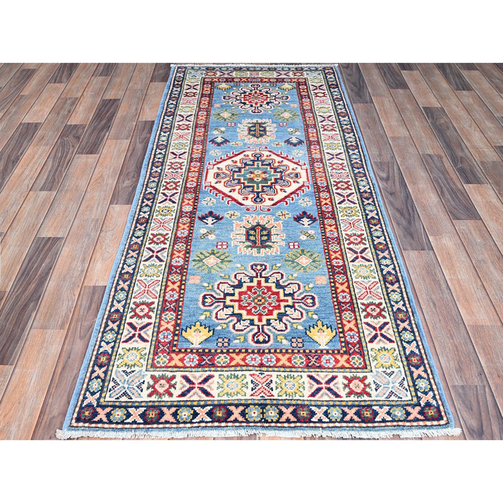 2'9" x 6'6" New Hand Knotted Blue Wool Runner Oriental Rug - MOA10286840