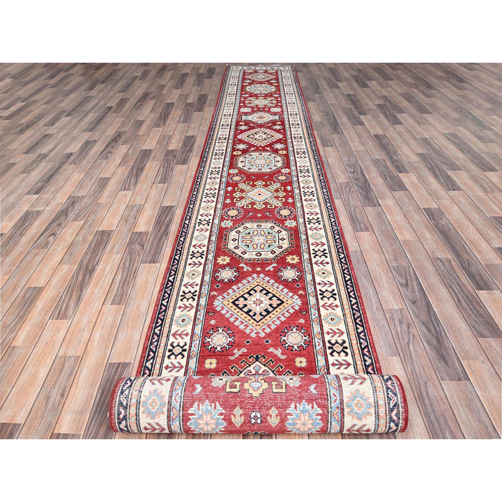 2'8" x 19'3" New Hand Knotted Red Wool Runner Oriental Rug - MOA10286856